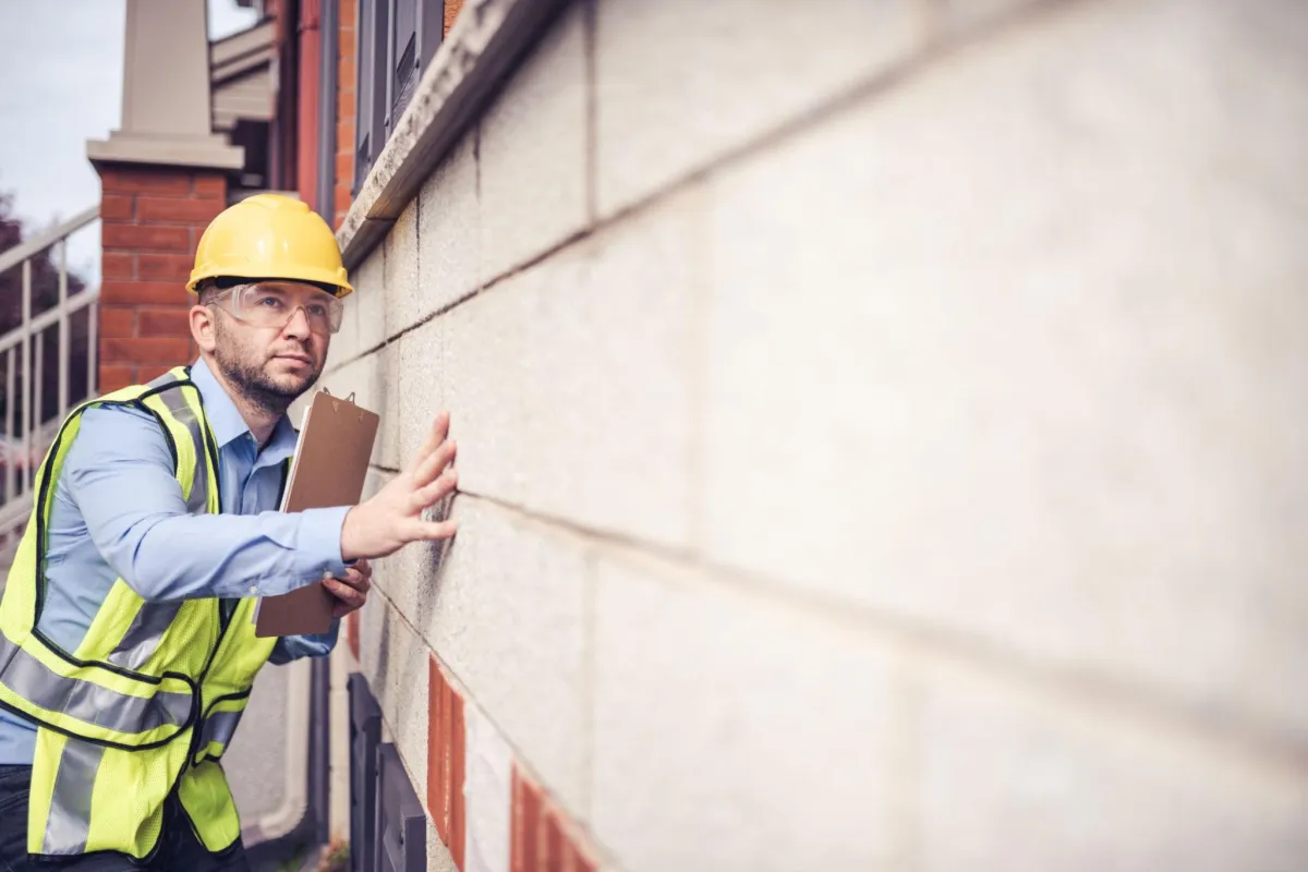 man performing inspection of a building fondation