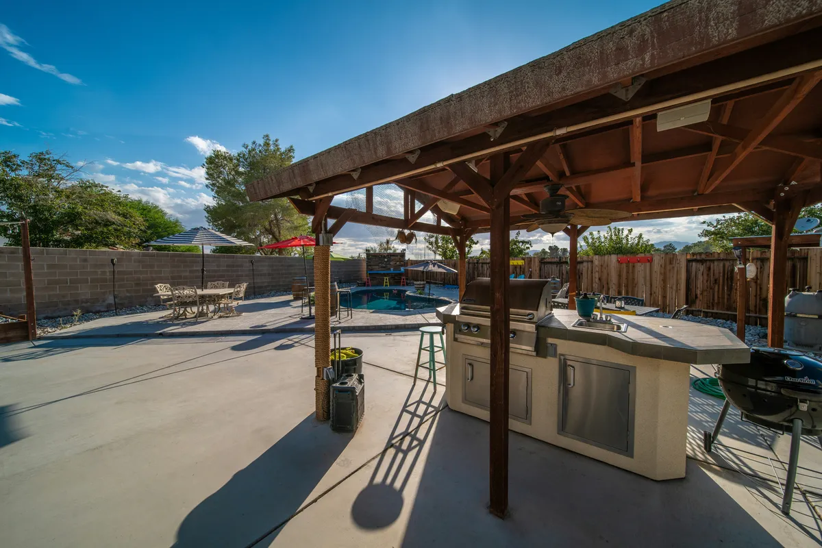 Covered backyard patio at a San Antonio home