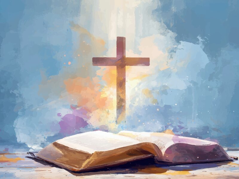 open bible and cross