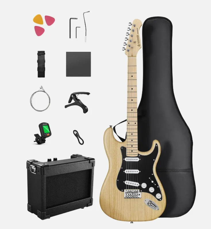 Premium acoustic guitar on rustic wooden backdrop