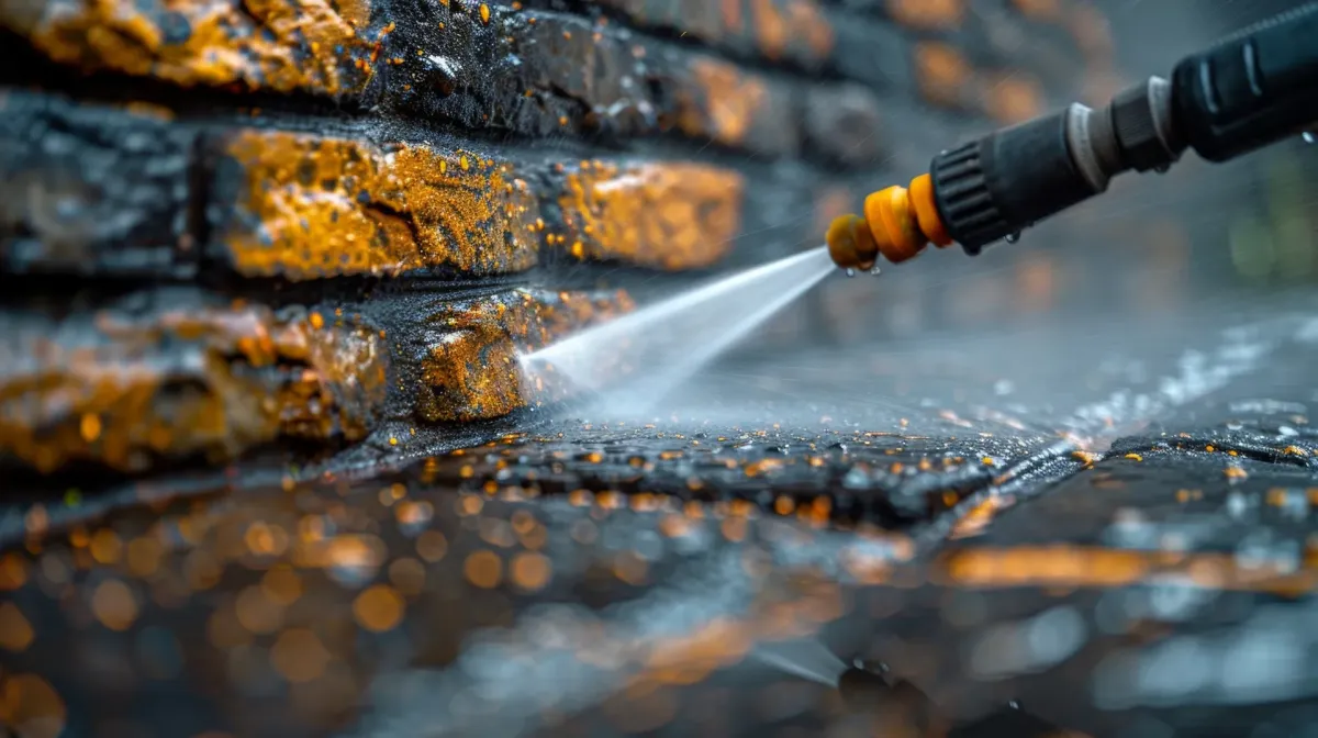 pressure washing Windsor, CA — technician cleaning driveway with surface cleaner — A & J Yard Service