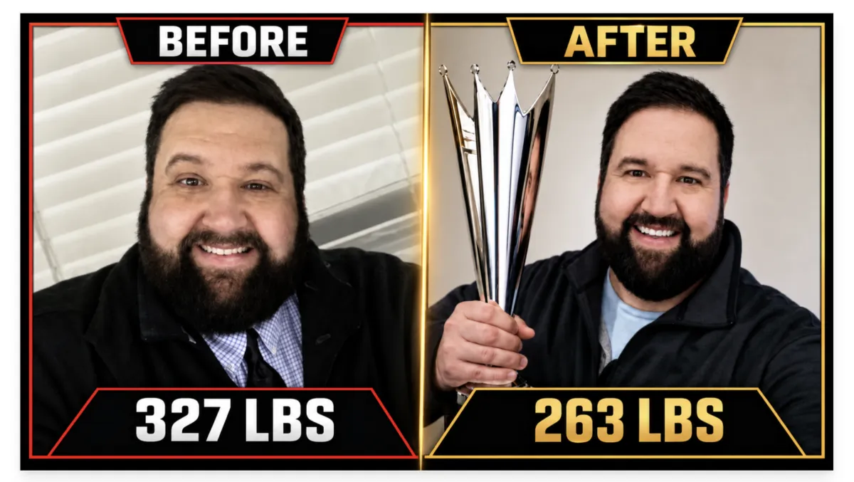 Terrace Crawford before and after transformation: 327 lbs to 263 lbs, 2025 KBA Coach of the Year