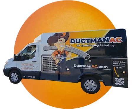 Ductman AC service van ready for HVAC repair and installation in New Braunfels and San Antonio, TX