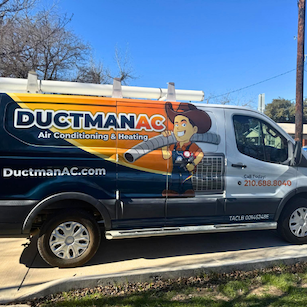 Ductman AC service van ready for HVAC repair and installation in New Braunfels and San Antonio, TX