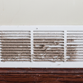 Dirty air vent showing poor indoor air quality caused by dust buildup, highlighting the importance of HVAC cleaning for healthier air in New Braunfels and San Antonio, TX