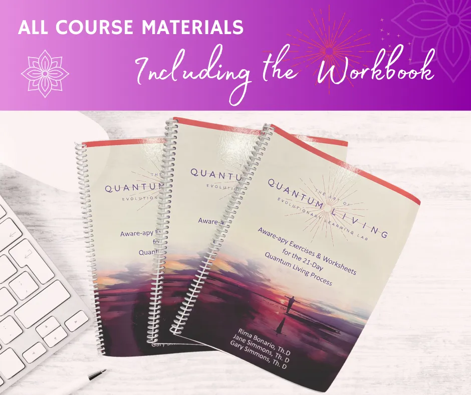 Three spiral-bound course workbooks on a desk with a keyboard, pen, and "All Course Materials" text overhead.