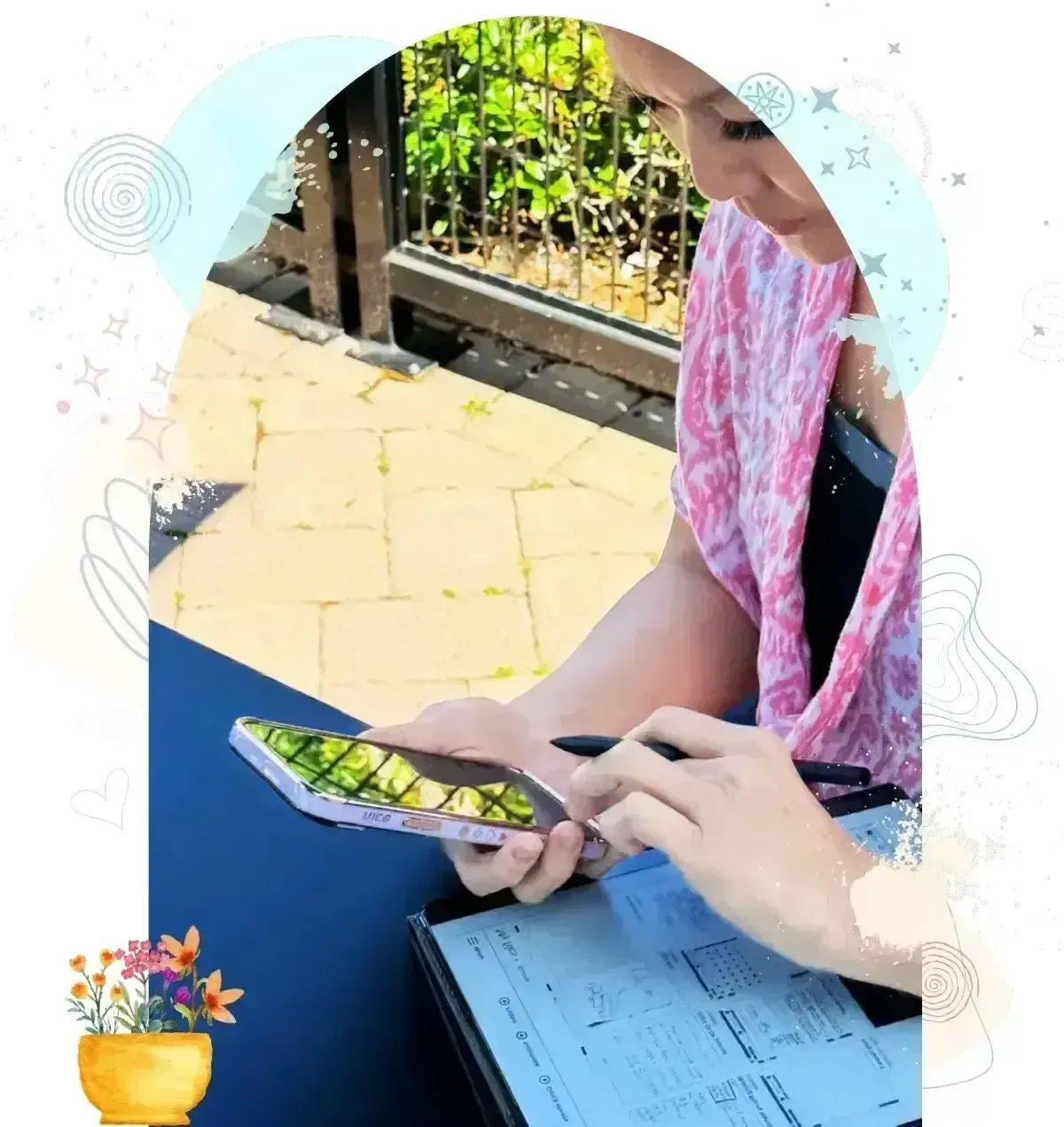 Offerings page of Rev. Evelyn Foreman sitting with her phone in the Quantum Jump to Financial Freedom section — embodying focus, empowerment, and conscious prosperity.