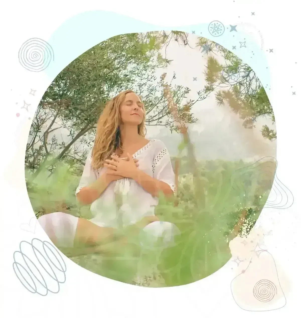 Homepage blog section - woman sitting with hands on her heart, embodying the power of prosperity consciousness and heartfelt gratitude.