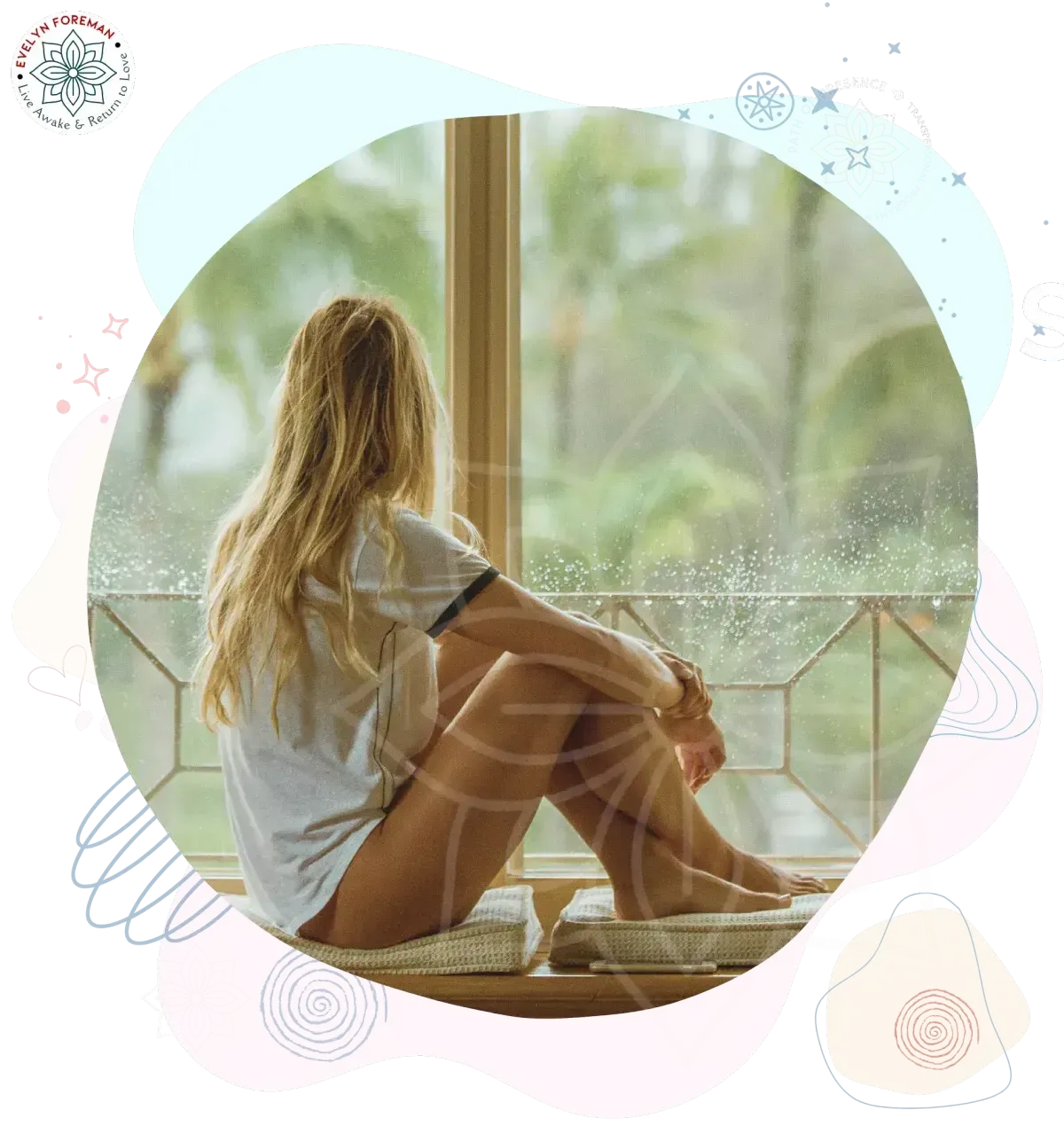 Evelyn Foreman Wealth & Wisdom Summit Page – woman seated cross-legged reflecting on A Beginner’s Guide to Shadow Work