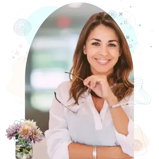 Coaching Page Image – Woman smiling, holding glasses, reflecting readiness for transformation through shadow work