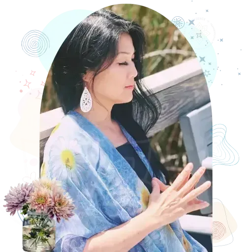 My Story Page Image – Evelyn in peaceful meditation with hands closed, embodying faith, love, and spiritual transformation