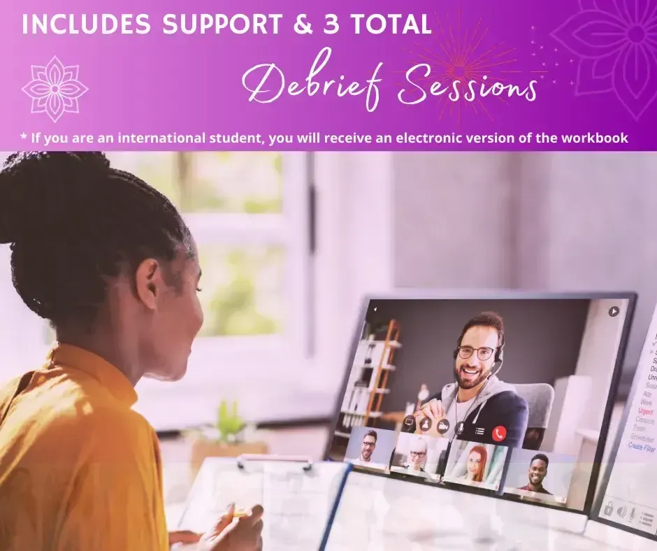 The Quantum Living Process Page Thumbnail – Woman on laptop during guided debrief session, integrating insights and personal transformation