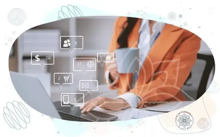 Evelyn Foreman Blog Directory – shadow work and growth article thumbnail with woman on laptop.