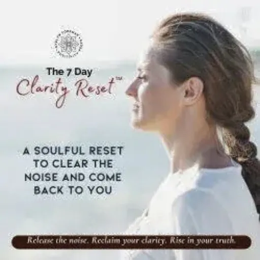 7 Day Clarity Reset funnel banner on the How It Works section, showing steps of the guided meditation program for mental clarity, focus, and inner alignment with Evelyn Foreman