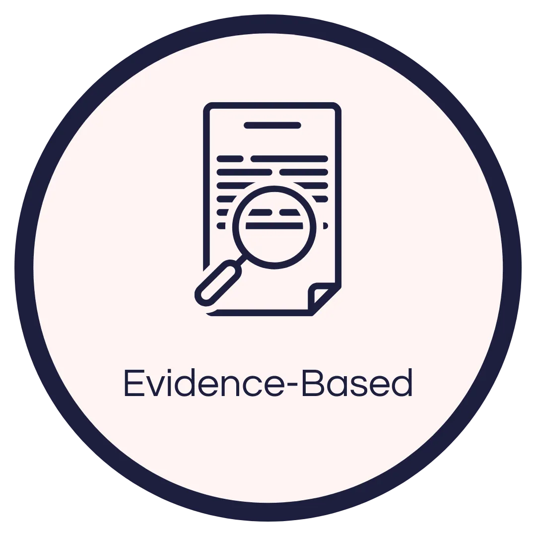 a document and magnifying glass, representing evidence-based information in birth education classes in Minneapolis and Saint Paul, Minnesota