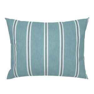 Pillow sham featuring the muted blue Nantucket Linen Textured Stripe design with broad blue bands and fine light stripes.