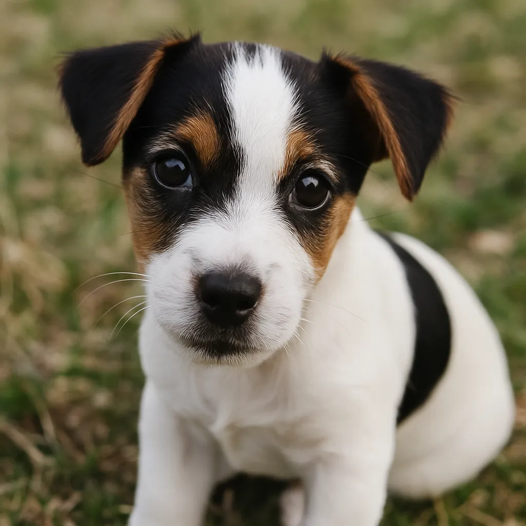 Cute Tri-color puppy on grass