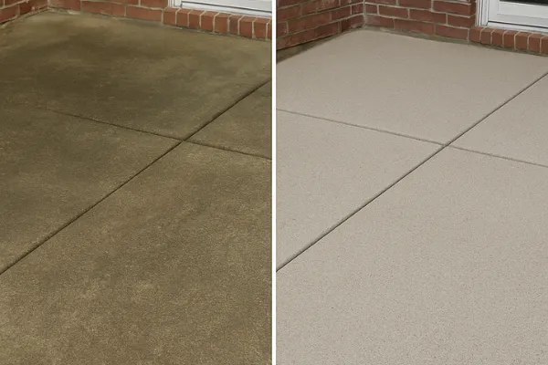 Parking lot showing before and after cleaning with clear lane markings