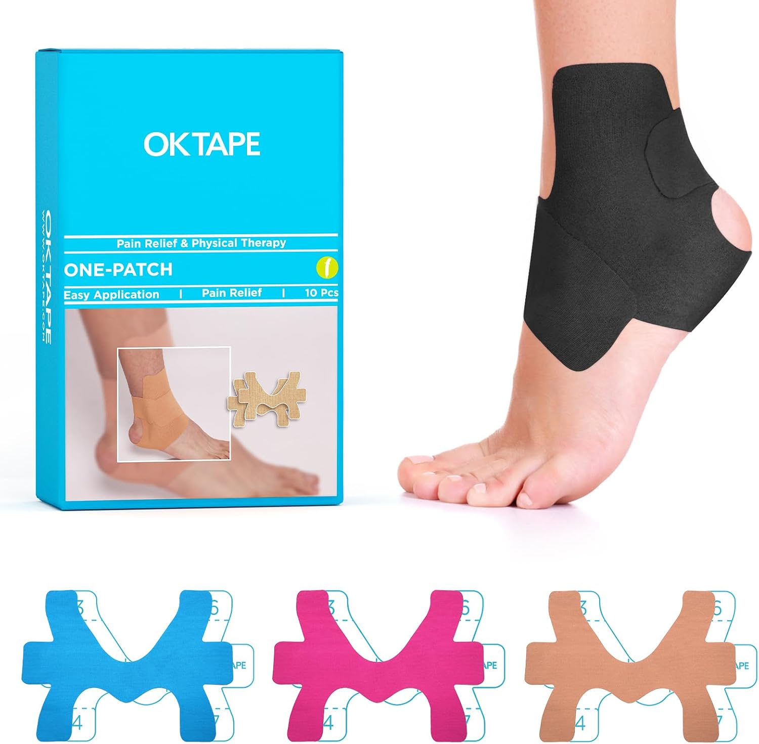 OK TAPE Precut Kinesiology Ankle Tape for Pain Relief, Prevent Ankle Sprain