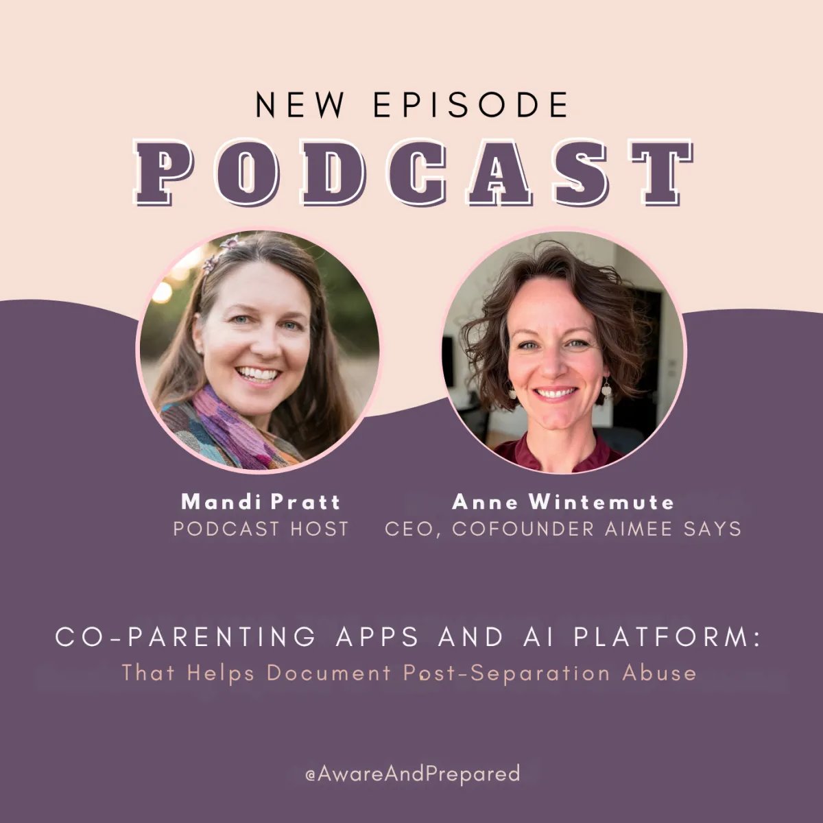 Aware and Prepared Podcast cover graphic episode on co-parenting apps and post separation abuse