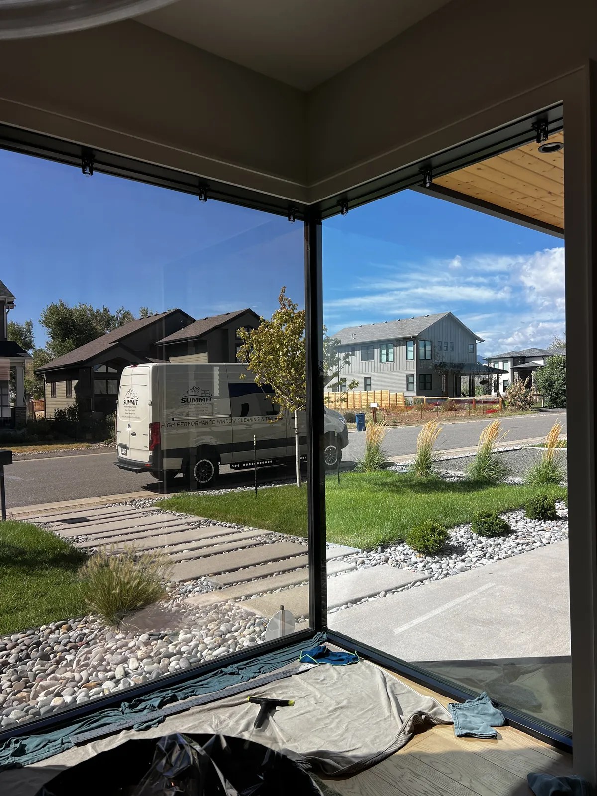 Residential window tint installed on corner windows of a Northern Colorado home