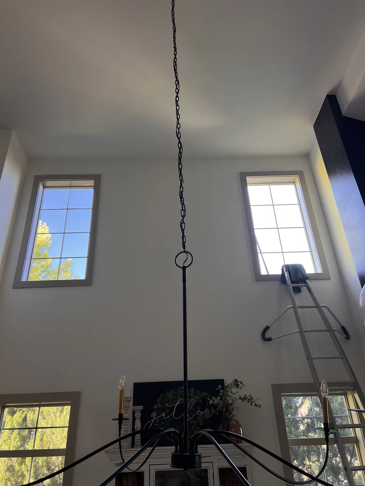 Window film installed on tall two-story great room windows in a Windsor, CO home
