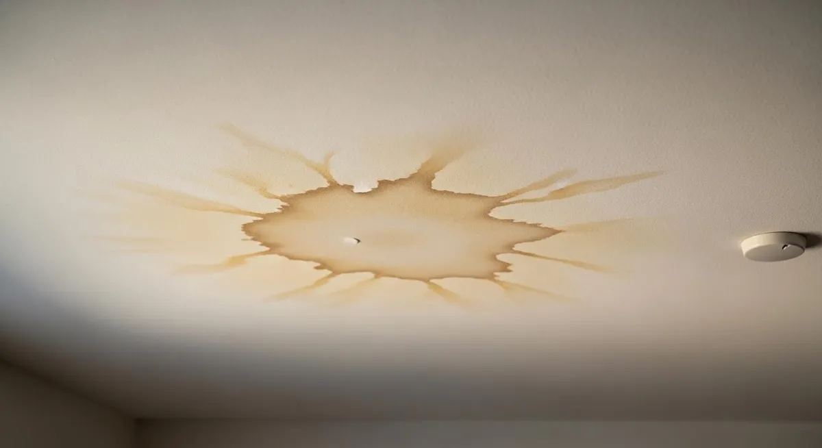 Close-up of water intrusion damage in attic