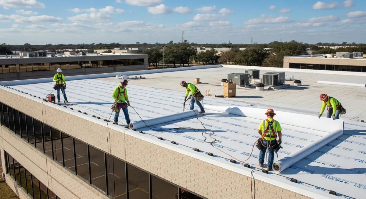 Commercial flat roof installation in Leander, TX