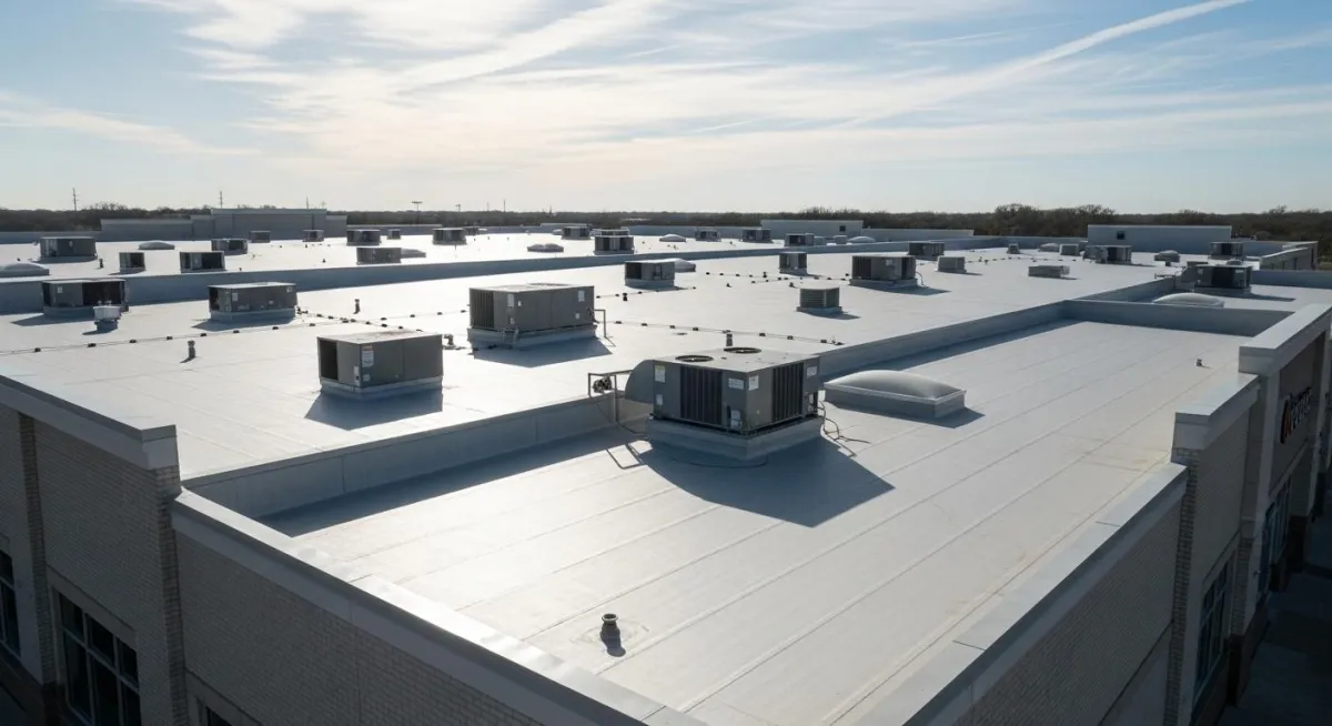 Completed commercial roof replacement in Central Texas