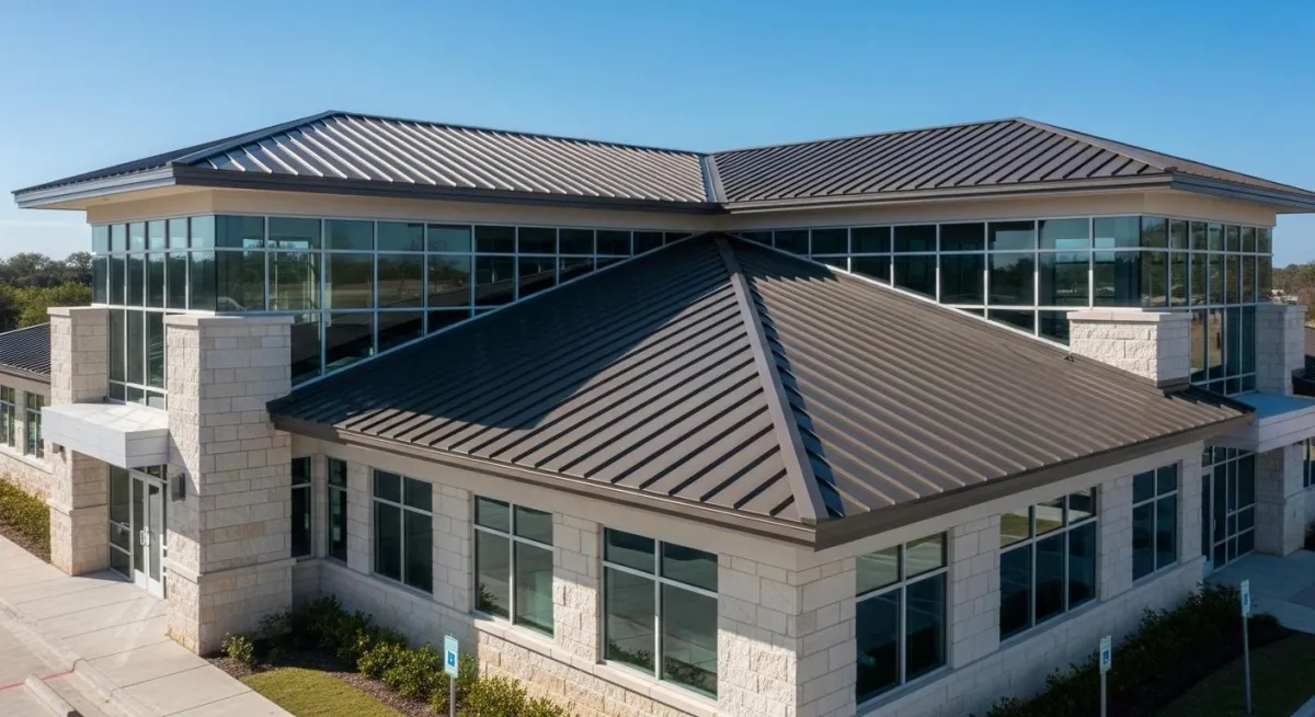 Standing seam metal roof on commercial building