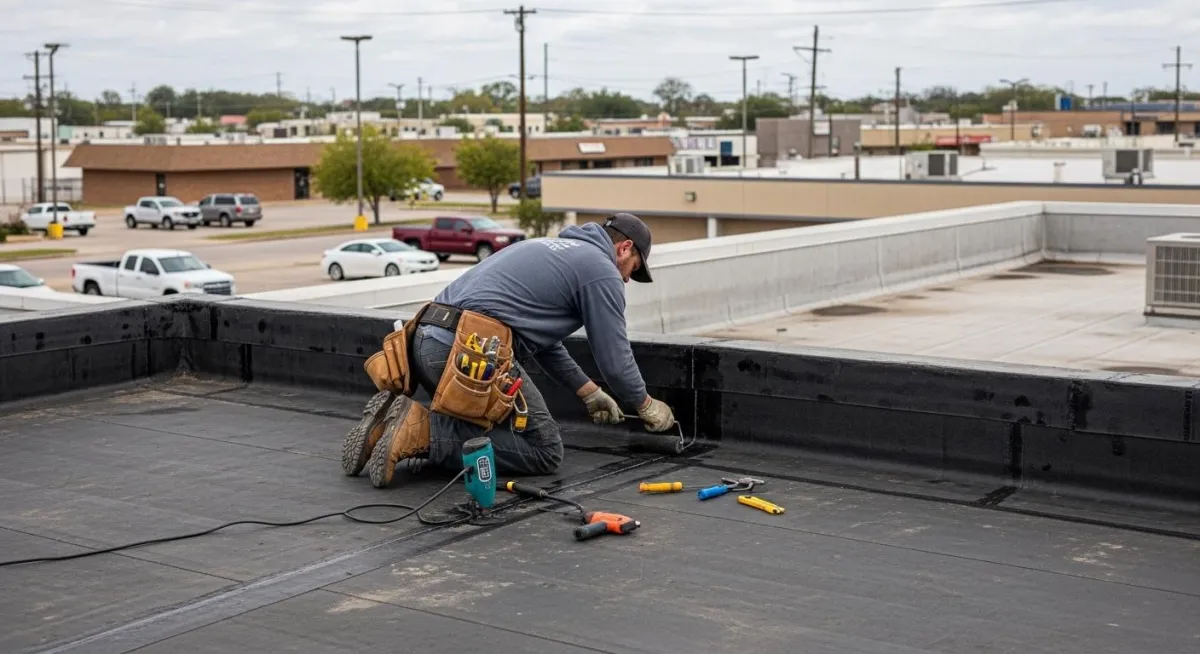 EPDM rubber roofing repair on retail property