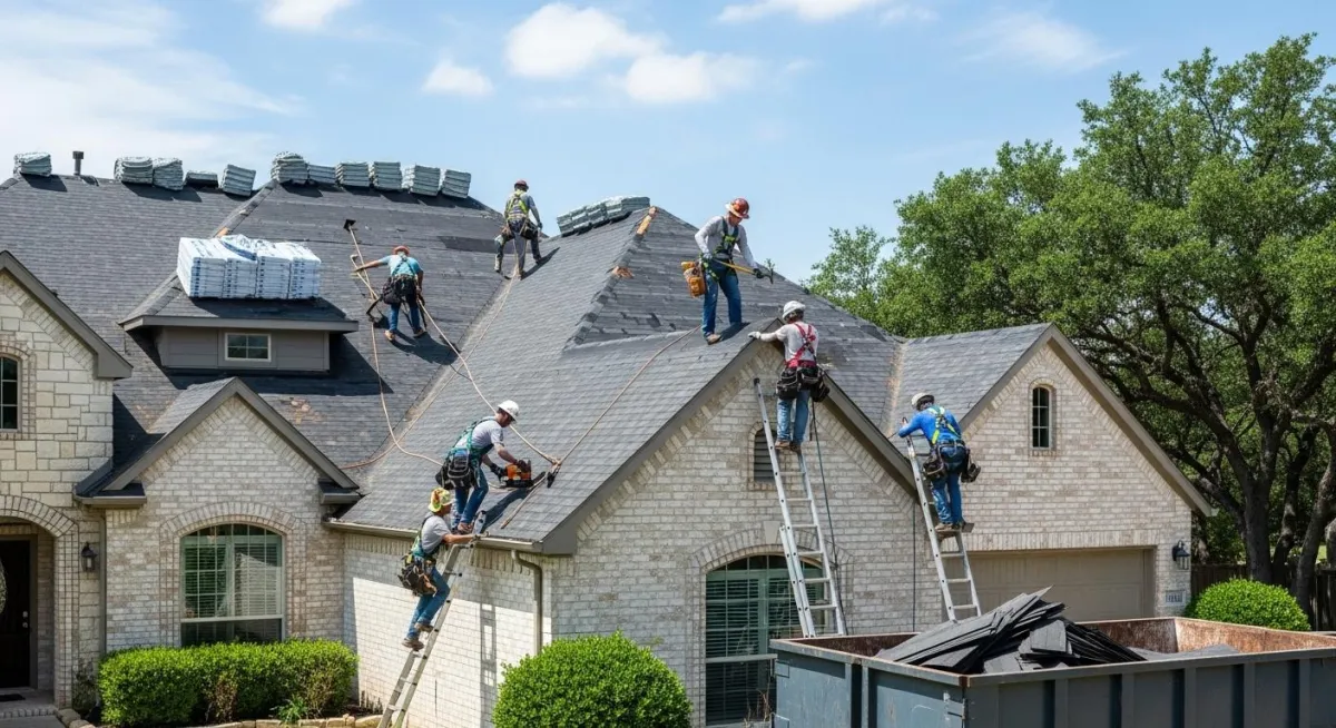 Residential roofing crew working in Cedar Park community