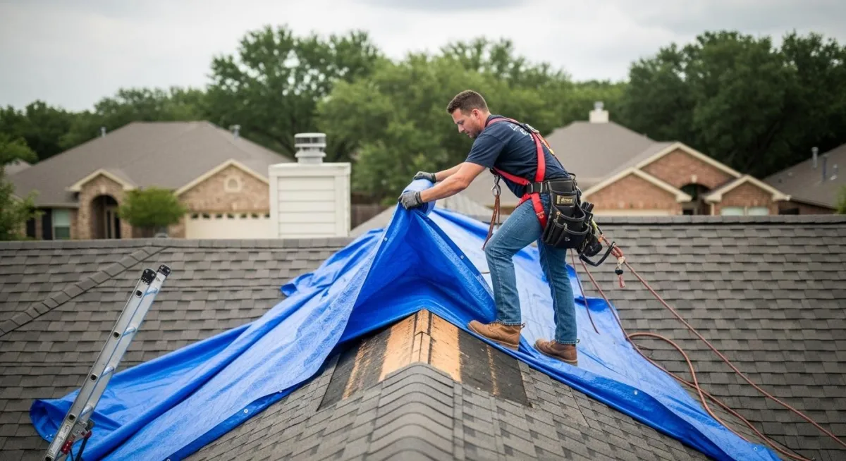 Emergency roof tarp installation in Cedar Park