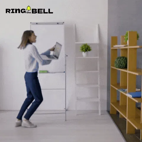 Lady dancing with laptop