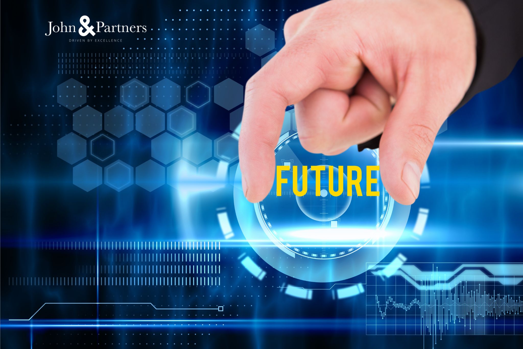 Lãnh đạo doanh nghiệp đứng trước chiến lược AI với các biểu tượng dữ liệu và công nghệ