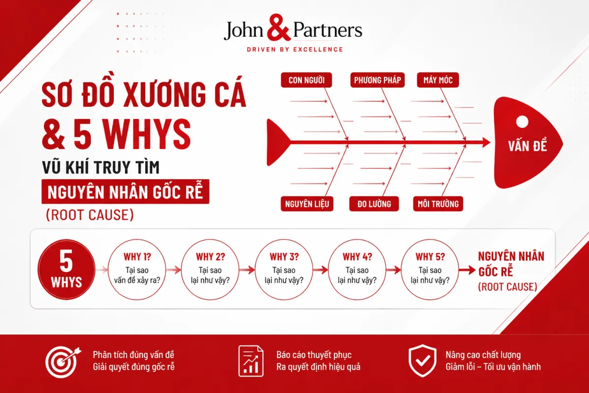 Sơ đồ xương cá (Ishikawa) và 5 Whys: Vũ khí truy tìm nguyên nhân gốc rễ (Root Cause)