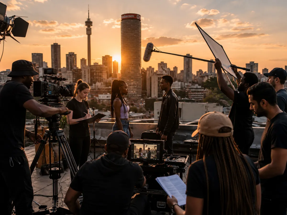 Behind the scenes mentoring moment on a film set