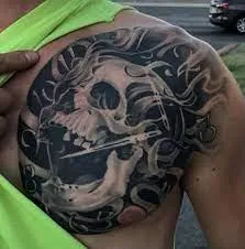 skull tattoo, chest tattoo artist Las Vegas