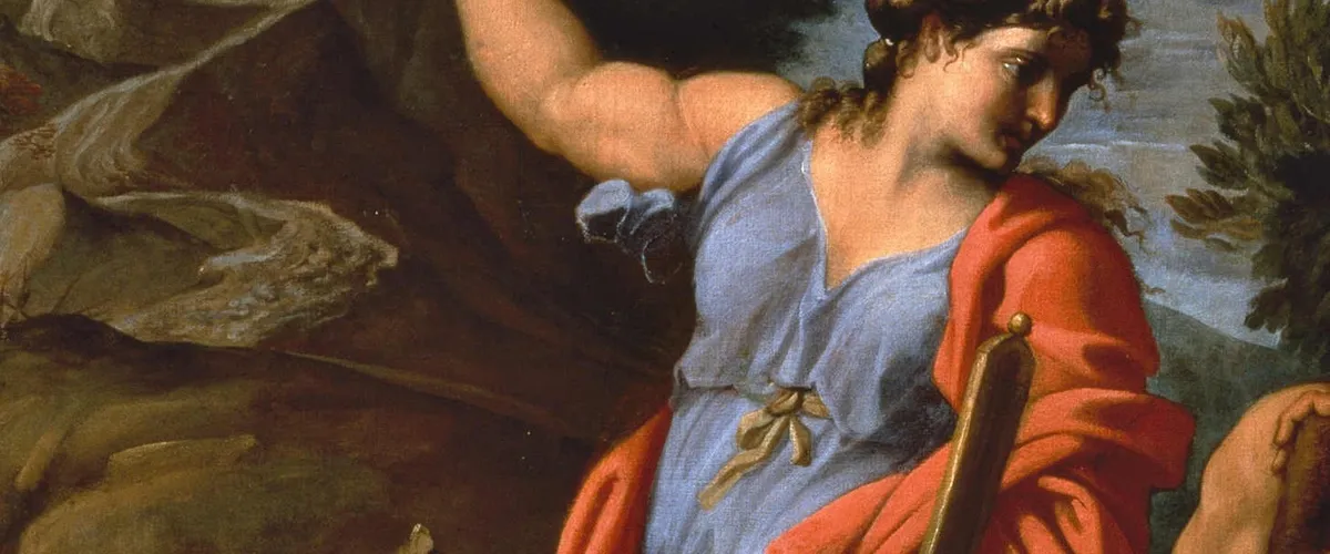 Hercules seated between two women who stand for Virtue and Vice, painting by Annibale Carracci, about 1596