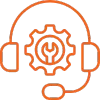 Icon of an orange headset combined with a gear wheel, representing audio adjustments and features.