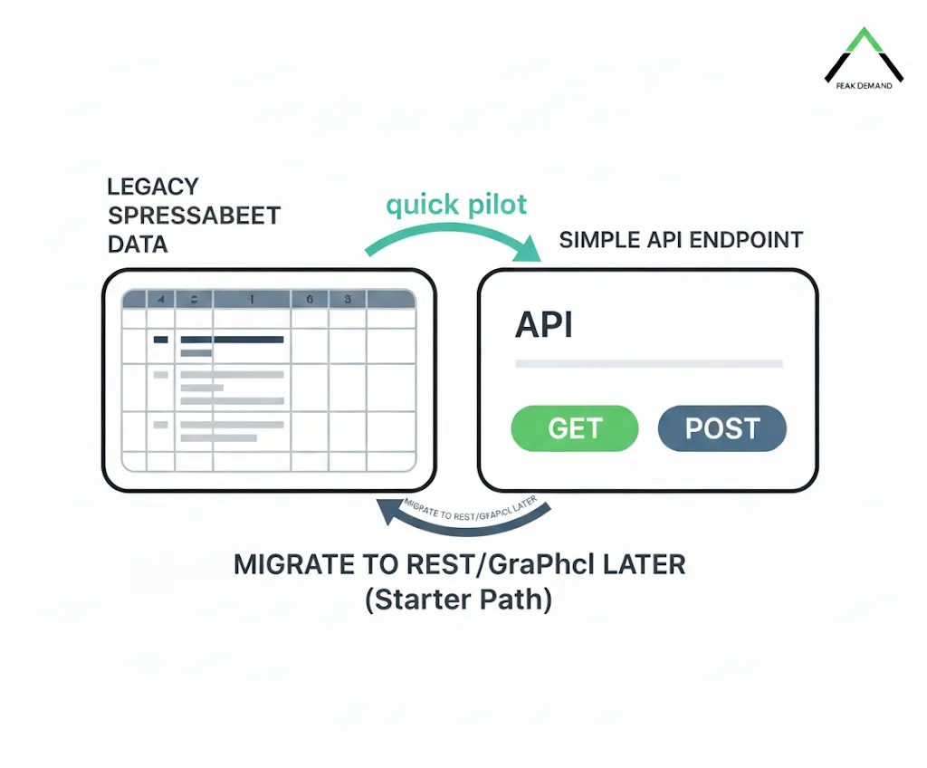 Spreadsheet transforming into simple GET and POST API endpoint for quick pilot before migrating to REST or GraphQL