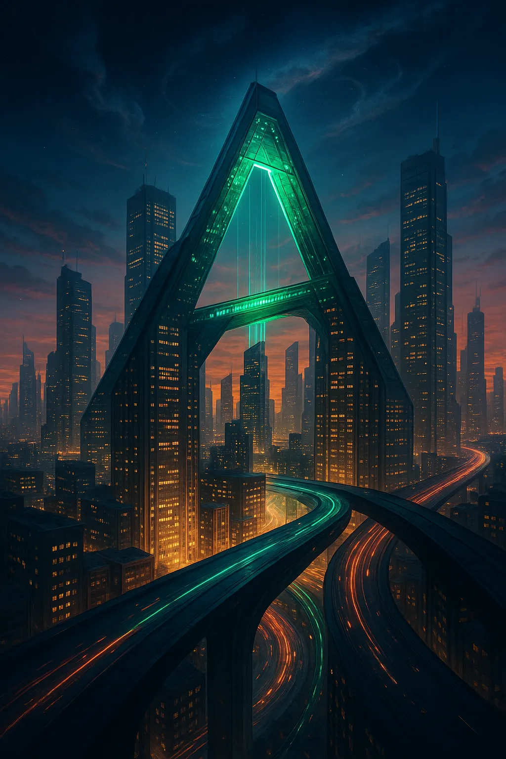 Futuristic city skyline forming the Peak Demand logo, representing Toronto AI agency innovation, automation and voice AI leadership