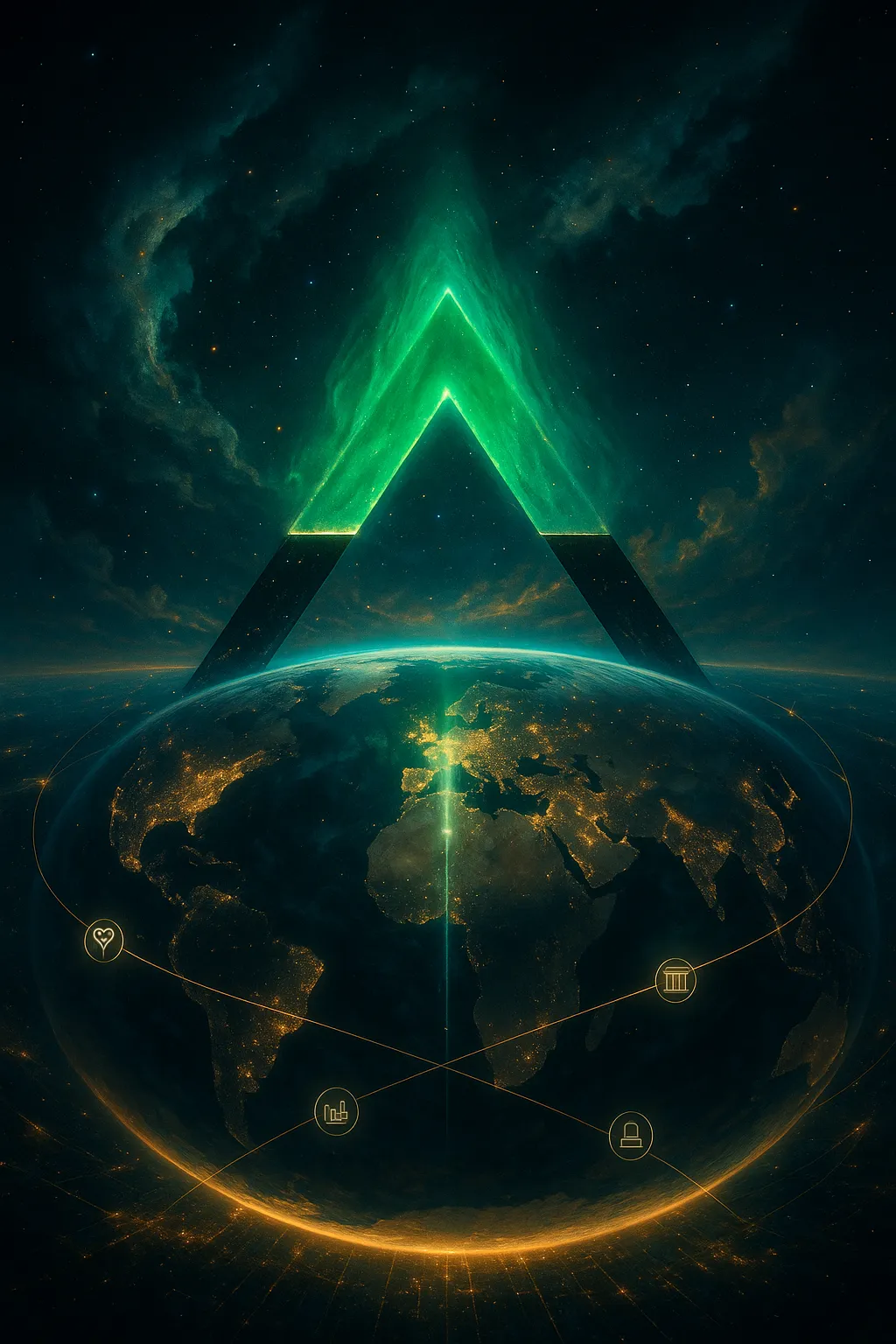 Peak Demand logo over Earth at night, symbolizing global AI agency automation for healthcare, utilities, government and enterprises