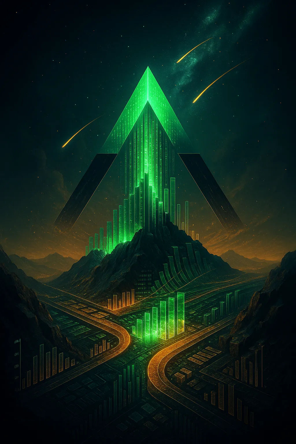 Peak Demand logo as data mountain with glowing charts, symbolizing measurable AI agency automation results in Canada and US