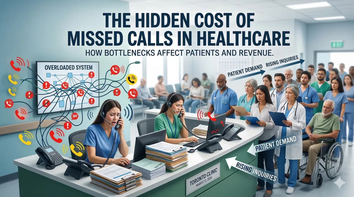 The Hidden Cost of Missed Calls in Healthcare – clinic phone overload and healthcare communication workflow infographic