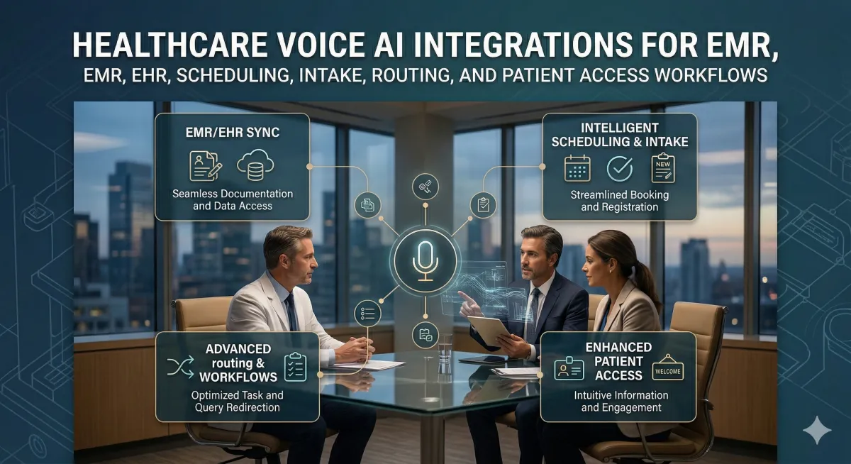 Healthcare Voice AI Integrations for EMR, EHR, Scheduling, Intake, Routing, and Patient Access Workflows thumbnail for a healthcare integrations hub article