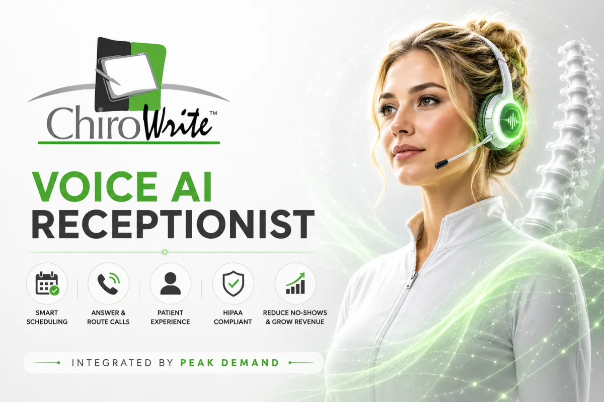 Voice AI Integration with ChiroWrite for Chiropractic Documentation, Scheduling, Billing, and Patient Kiosk Workflows