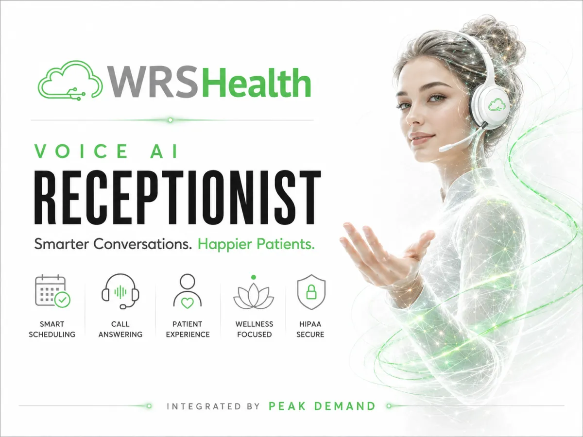 Voice AI integration with WRS Health for EHR, practice management, patient portal support, check-in, scheduling, intake, billing, interoperability, FHIR API, and medical practice automation