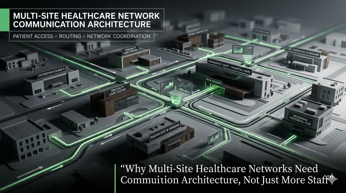 Multi-site healthcare network with communication architecture across clinics departments and patient access flows
