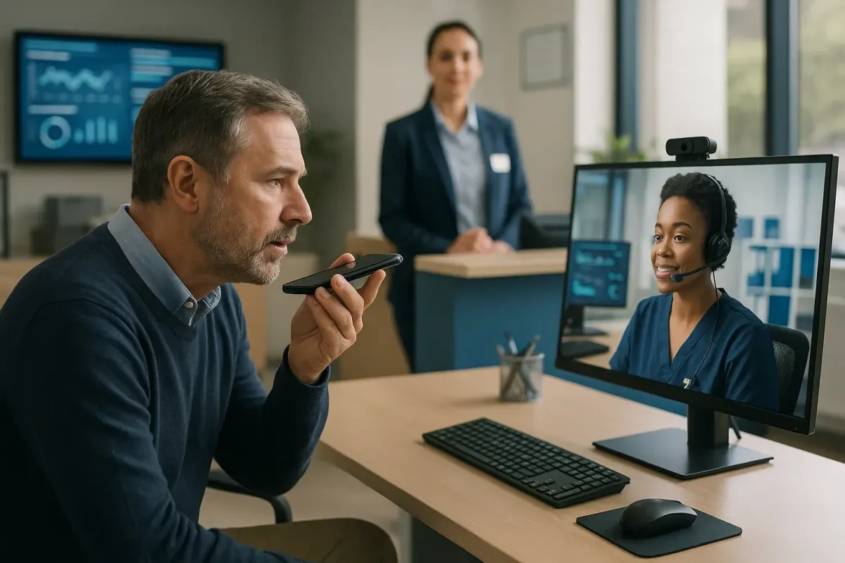 Customer service hero illustrating Healthcare Voice AI service fabric